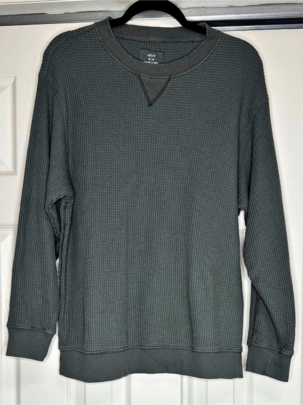 Aerie Green Waffle Knit Crewneck Oversized Sweatshirt - Size M